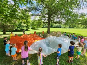 Campers with parachute